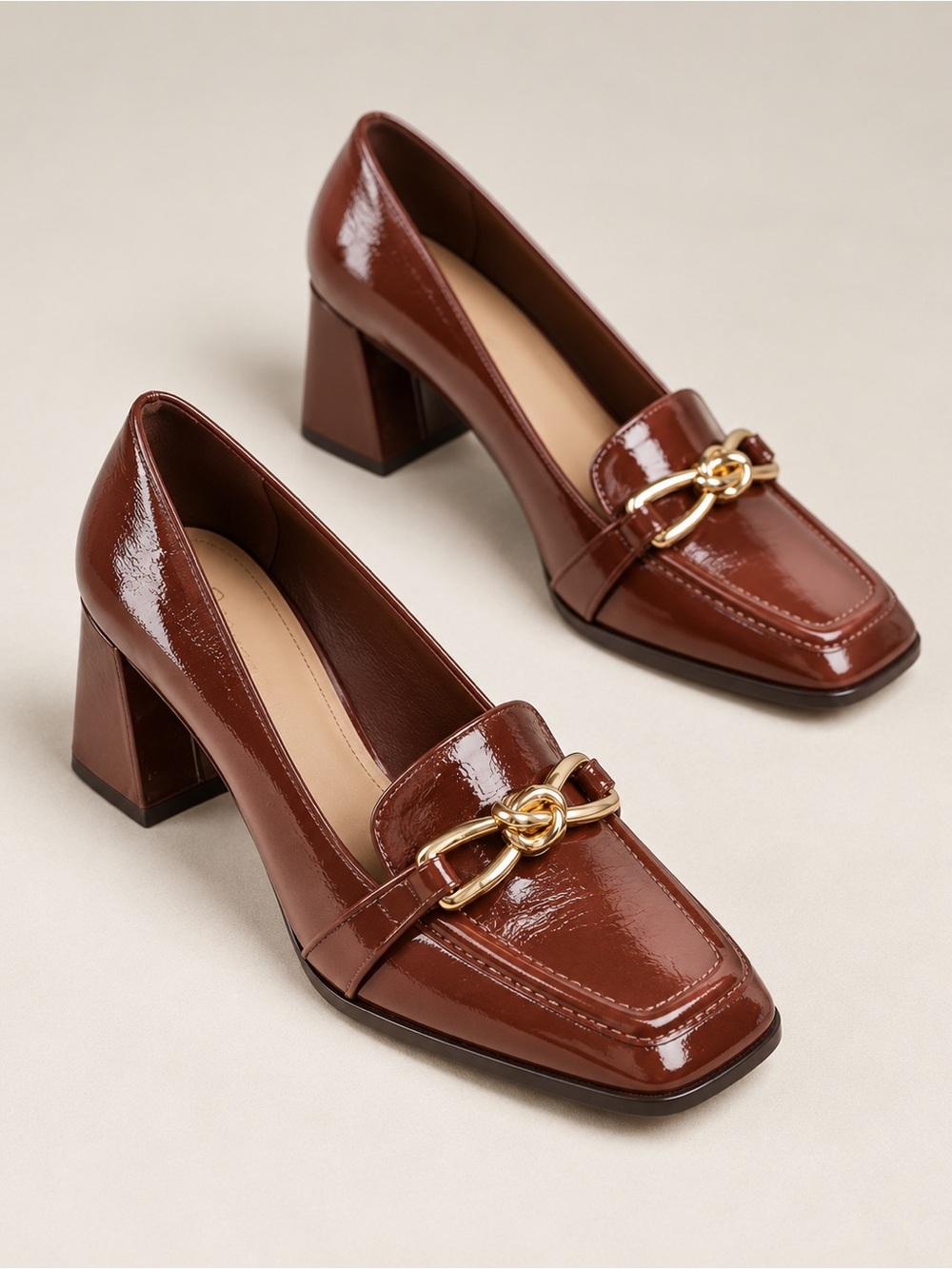 NWT Antonio Melani Selah Patent Leather Knot Ornament Block Heel Loafer Pumps